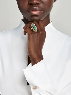 One-Of-A-Kind 18K Gold Opal Cocktail Ring With Green And White Diamonds