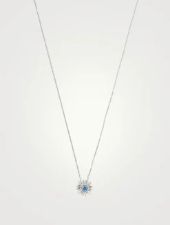 One-Of-A-Kind 18K White Gold Pendant Necklace With Blue Sapphire And Diamonds