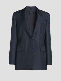 Oversized Cinch Waist Silk Jacket