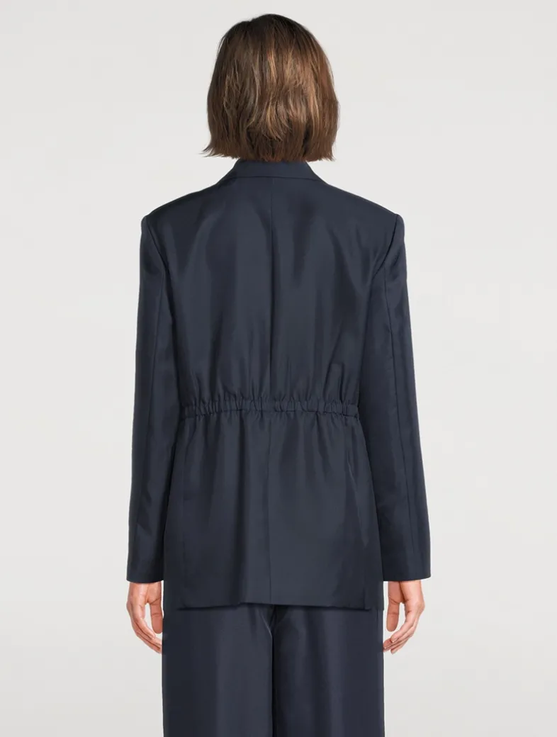 Oversized Cinch Waist Silk Jacket