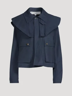 Oversized Collar Waxed Cotton Jacket