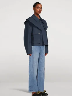 Oversized Collar Waxed Cotton Jacket