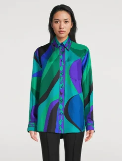 Oversized Silk Twill Shirt In Pesci Print