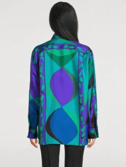 Oversized Silk Twill Shirt In Pesci Print