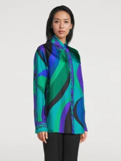 Oversized Silk Twill Shirt In Pesci Print