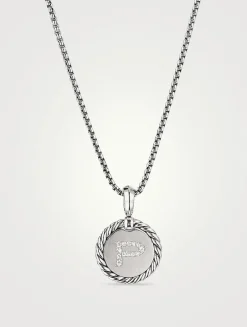 P Initial Charm In Sterling Silver With Pavé Diamonds