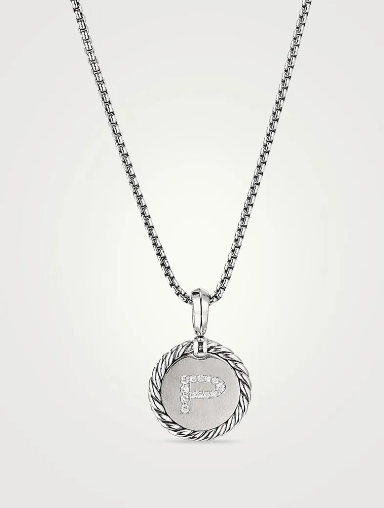 P Initial Charm In Sterling Silver With Pavé Diamonds