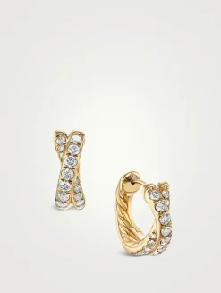 Pavé Crossover Hoop Earrings In 18k Yellow Gold With Diamonds