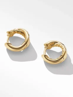 Pavé Crossover Hoop Earrings In 18k Yellow Gold With Diamonds