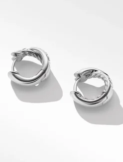 Pavé Crossover Hoop Earrings In 18k White Gold With Diamonds