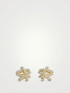 Pavé Crossover Stud Earrings In 18k Yellow Gold With Diamonds, 9mm