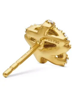 Pavé Crossover Stud Earrings In 18k Yellow Gold With Diamonds, 9mm