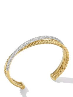 Pavé Crossover Two Row Cuff Bracelet In 18k Yellow Gold With Diamonds, 10.5mm