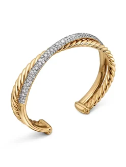 Pavé Crossover Two Row Cuff Bracelet In 18k Yellow Gold With Diamonds, 10.5mm