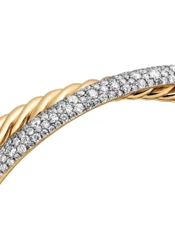 Pavé Crossover Two Row Cuff Bracelet In 18k Yellow Gold With Diamonds, 10.5mm
