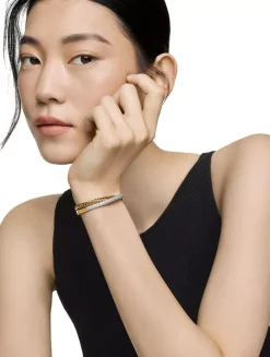 Pavé Crossover Two Row Cuff Bracelet In 18k Yellow Gold With Diamonds, 10.5mm