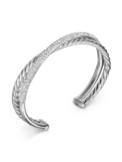 Pavé Crossover Two Row Cuff Bracelet In Sterling Silver With Diamonds, 10.8mm