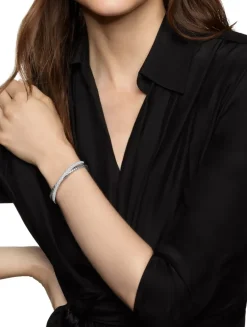 Pavé Crossover Two Row Cuff Bracelet In Sterling Silver With Diamonds, 10.8mm