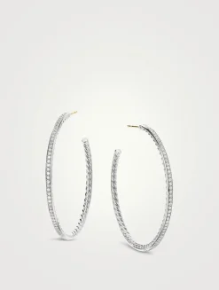Pavé Hoop Earrings In Sterling Silver With Diamonds