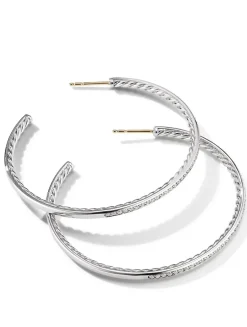 Pavé Hoop Earrings In Sterling Silver With Diamonds