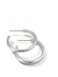 Pavé Hoop Earrings In Sterling Silver With Diamonds