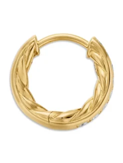 Pavé Huggie Hoop Earrings In 18k Yellow Gold With Diamonds, 13mm