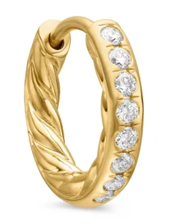 Pavé Huggie Hoop Earrings In 18k Yellow Gold With Diamonds, 13mm