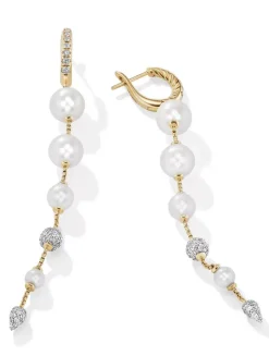 Pearl And Pavé Drop Earrings In 18k Yellow Gold With Diamonds