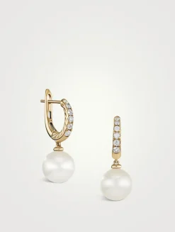 Pearl And Pavé Drop Earrings In 18k Yellow Gold With Diamonds