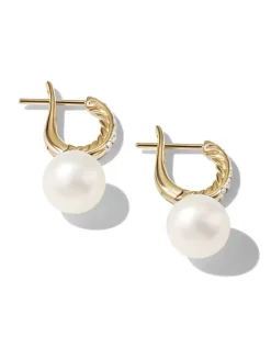 Pearl And Pavé Drop Earrings In 18k Yellow Gold With Diamonds