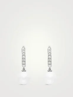 Pearl And Pavé Drop Earrings In Sterling Silver With Pearls And Diamonds, 15.6mm