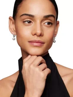 Pearl And Pavé Drop Earrings In Sterling Silver With Pearls And Diamonds, 15.6mm