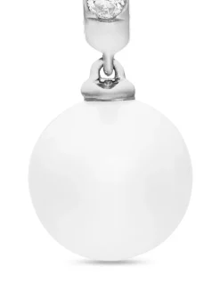 Pearl And Pavé Drop Earrings In Sterling Silver With Pearls And Diamonds, 15.6mm