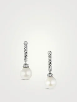 Pearl And Pavé Solari Drop Earrings In Sterling Silver With Diamonds