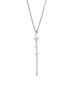 Pearl And Pavé Y Necklace In Sterling Silver With Pearls And Diamonds