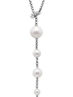 Pearl And Pavé Y Necklace In Sterling Silver With Pearls And Diamonds