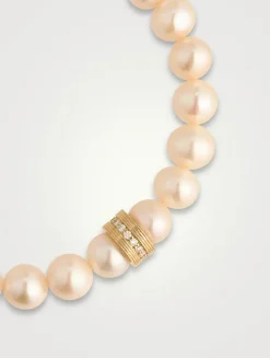 Pearl Beaded Bracelet With 14K Gold Fluted Pavé Diamond Rondelles