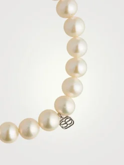 Pearl Bracelet With Mini 14K White Gold Diamond Love Charm