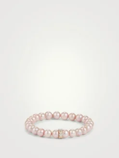 Pearl Bracelet With White And Yellow 14K Gold Diamond Heart Rondelle