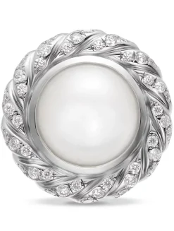 Pearl Classics Cable Halo Button Earrings In Sterling Silver With Diamonds, 13mm