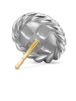 Pearl Classics Cable Halo Button Earrings In Sterling Silver With Diamonds, 13mm