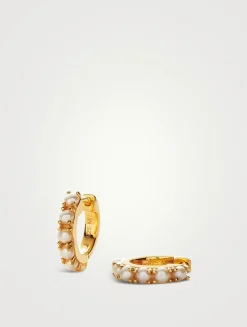 Pearl Huggie Hoop Earrings