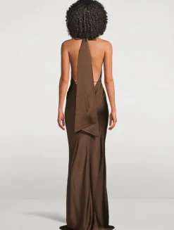 Pearl Satin Halter Gown