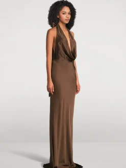 Pearl Satin Halter Gown