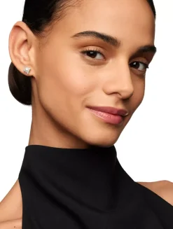 Pearl Stud Earrings In Sterling Silver With Pearls And Diamonds, 7.4mm