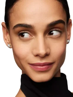 Pearl Stud Earrings In Sterling Silver With Pearls And Diamonds, 7.4mm