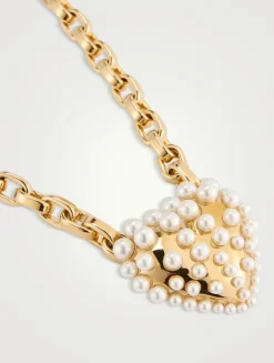 Pearl-Set Heart Pendant Necklace