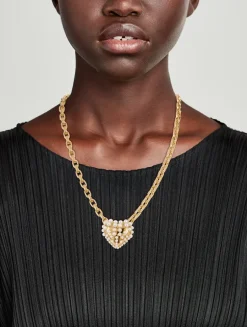 Pearl-Set Heart Pendant Necklace