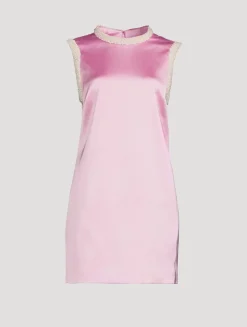 Pearl-Trim Satin Mini Dress