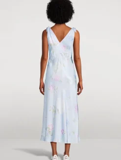 Perri Satin Midi Dress In Floral Print